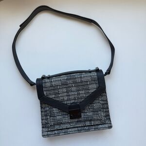 EUC Loeffler Randall Envelope Shoulder/Crossbody Bag, Black Leather & Tweed
